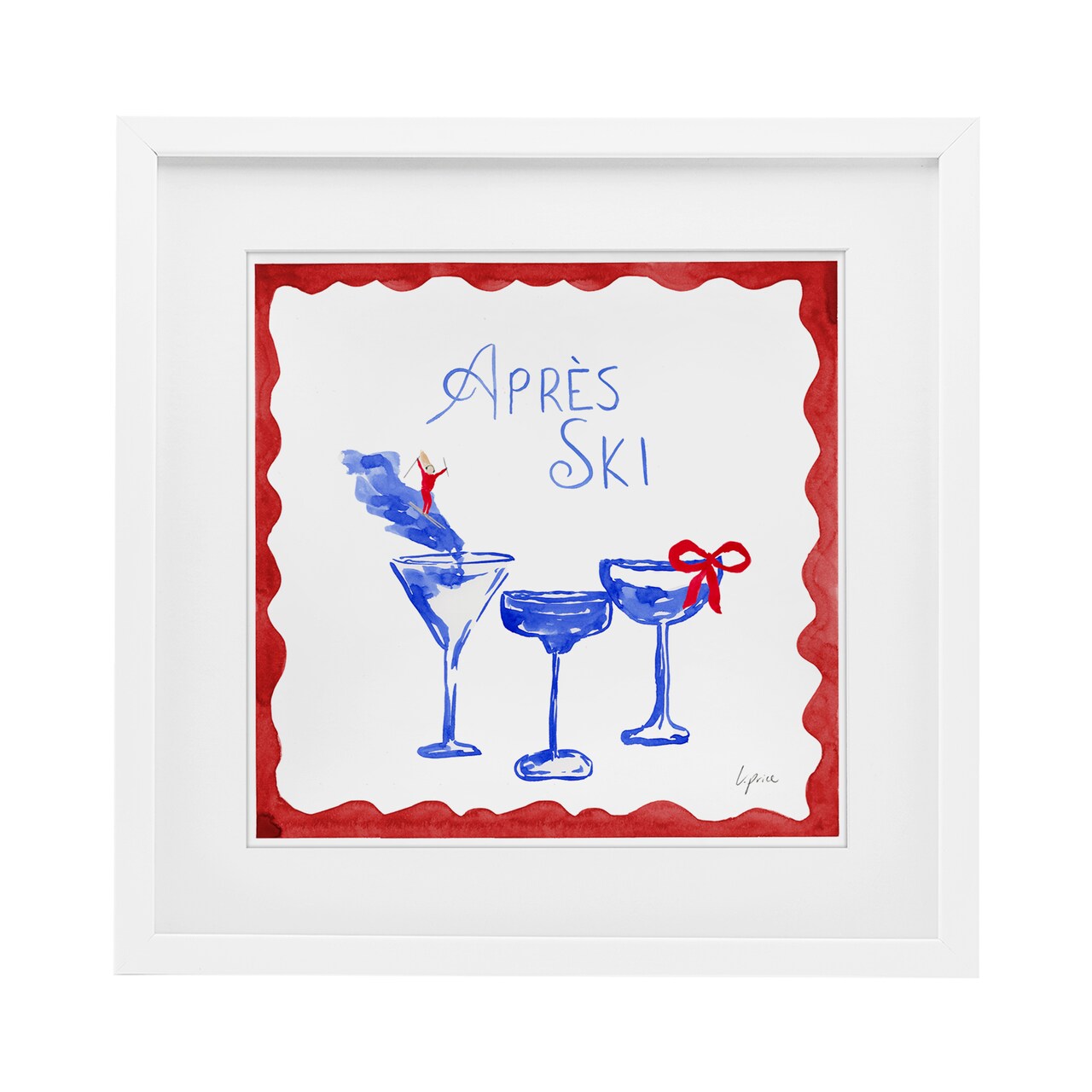 Stupell Industries Red & Blue Ski Cocktails Framed Print Under Glass, design by Lucille Price